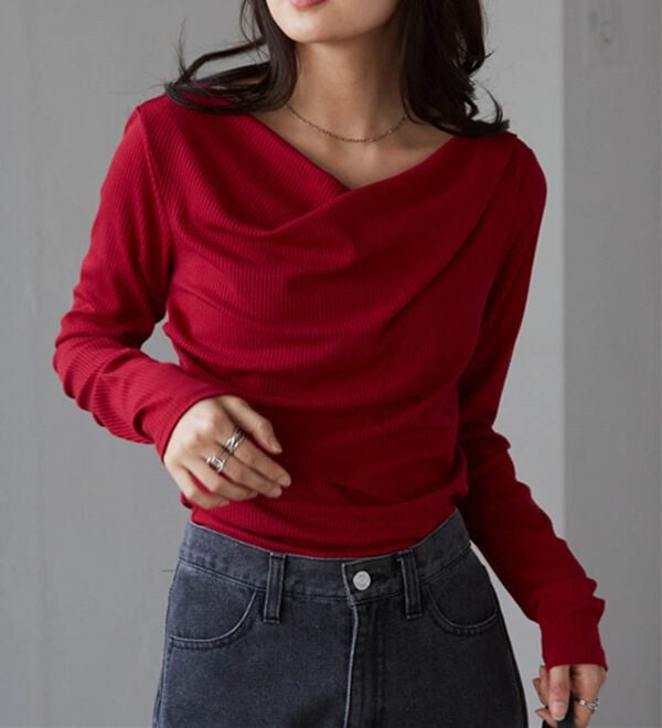 RANAN（ラナン）の「【春色追加】上品ドレープリブロングＴシャツ（カットソー）」｜詳細画像