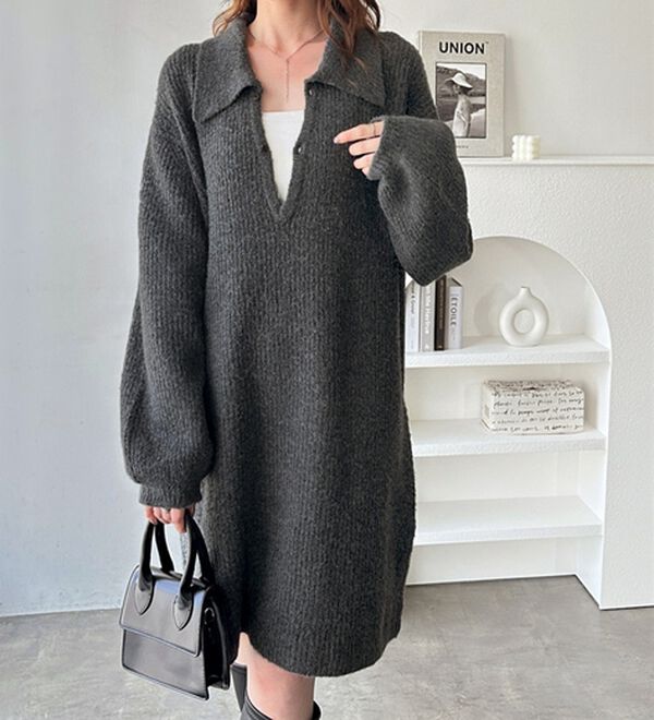 GeeRA（ジーラ）の「ポロ衿ミニニットワンピース（ニットワンピース）」｜詳細画像