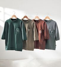 「ロゴ刺しゅう７分袖スウェットＴシャツ（メンズトレーナー）」