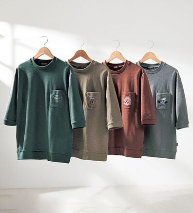「ロゴ刺しゅう７分袖スウェットＴシャツ（メンズトレーナー）」