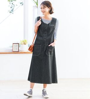 ルフラン（ルフラン）の「【アーノルド　パーマー】チェックが可愛いデニムジャンスカ（ジャンパースカート）」｜黒