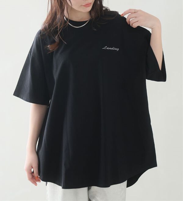 A HAPPY MARILYN（アハッピーマリリン）の「【Ｌ～９Ｌ】選べる４デザイン♪綿１００％ロングＴシャツ（Tシャツ）」｜ブラック／Dタイプ