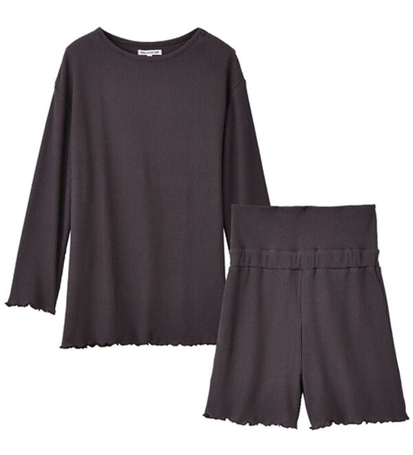 YU'NOW（ユナウ）の「【上下２点セット】コットンブレンド　ワッフルプルオーバー＆ハラマキ付ショートパンツセット（パジャマ・ルームウェア）」｜詳細画像