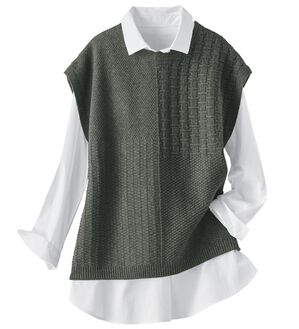 BELLUNA（ベルーナ）の「パッチワーク柄編地変化ニットベスト（ベスト）」｜杢グレー