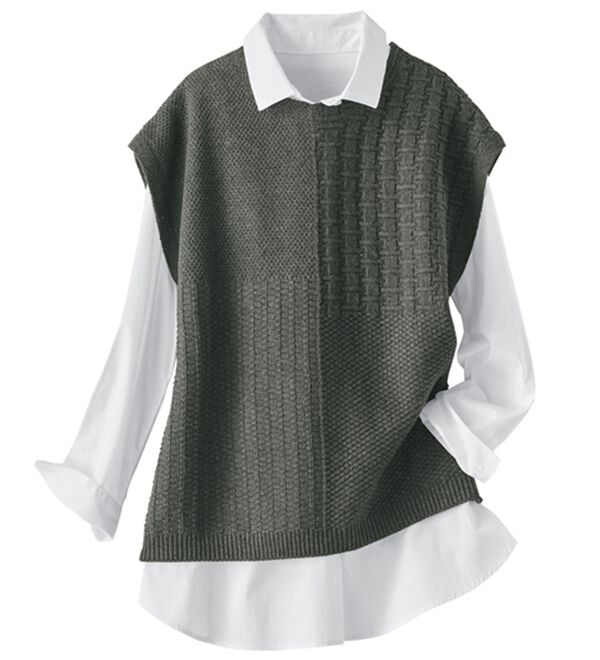 BELLUNA（ベルーナ）の「パッチワーク柄編地変化ニットベスト（ベスト）」｜杢グレー