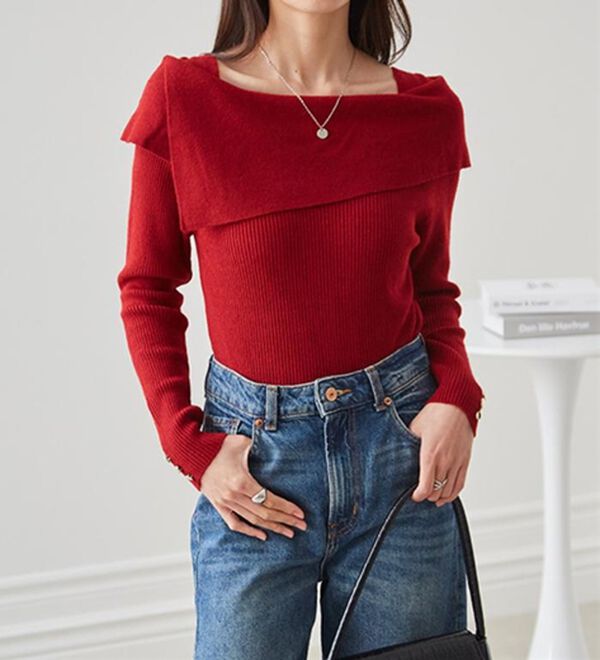 RANAN（ラナン）の「アシメオフショルリブニット（ニット・セーター）」｜詳細画像