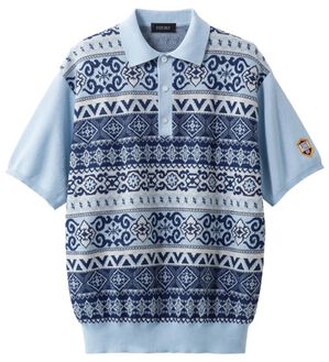 「＜フィッチェ　ゴルフ＞総柄サマーニットポロ（メンズニット・セーター）」｜サックス