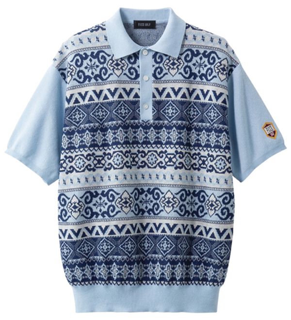 「＜フィッチェ　ゴルフ＞総柄サマーニットポロ（メンズニット・セーター）」｜サックス