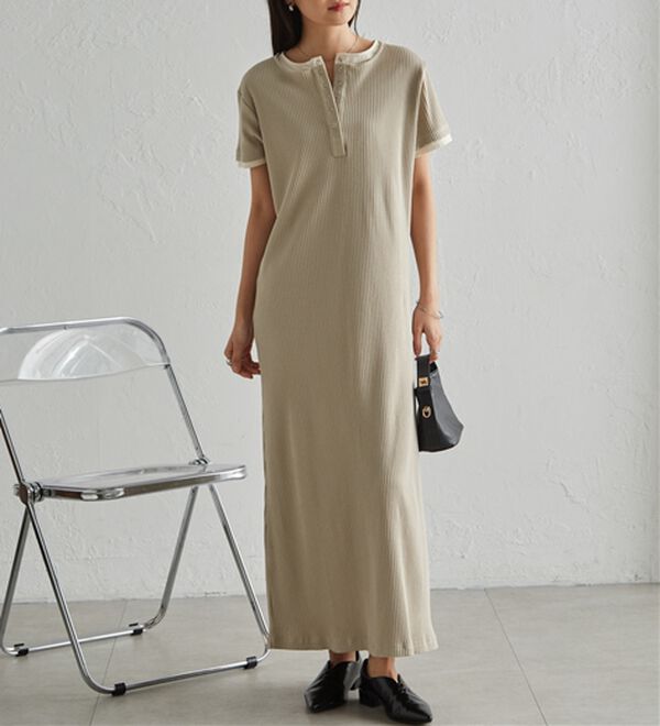 RANAN（ラナン）の「レイヤードヘンリーネックリブワンピース（カットソーワンピース）」｜詳細画像