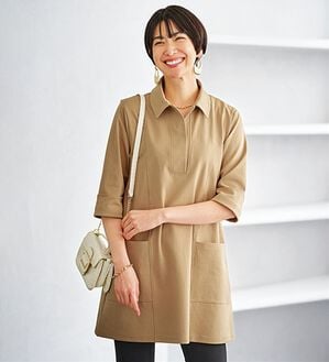 BELLUNA（ベルーナ）の「なめらかポンチ素材衿付きチュニック（チュニック）」｜ベージュ