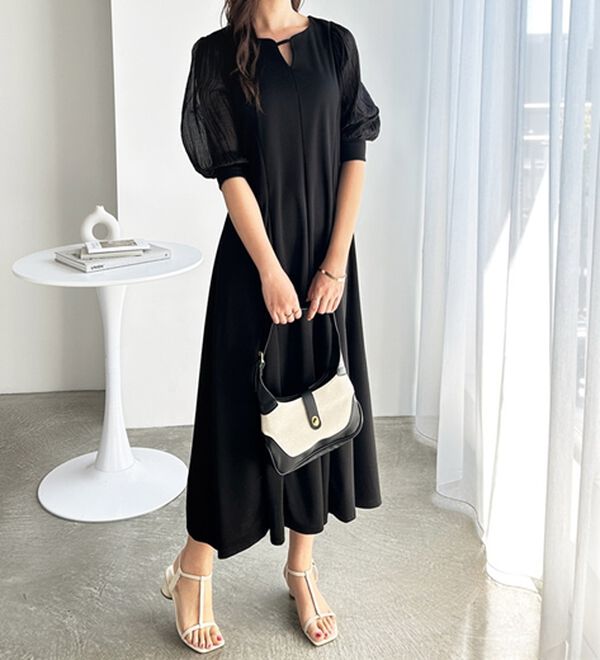 GeeRA（ジーラ）の「袖楊柳シアー美ラインワンピース（カットソーワンピース）」｜詳細画像