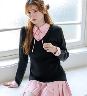 alotta（アロッタ）の「【Corie】シャツドッキングプリーツワンピース（ドッキングワンピース）」｜ブラック系