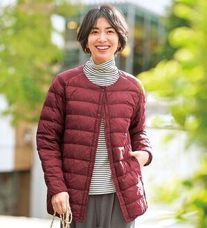 BELLUNA（ベルーナ）の「【マジ軽ヒート】ハイブリッド中わたジャケット（ノーカラージャケット）」｜ボルドー