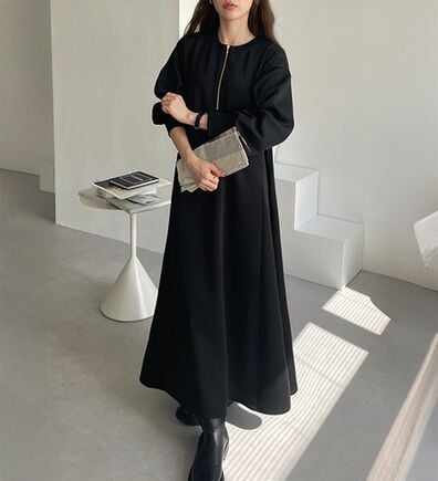 GeeRA（ジーラ）の「1枚で決まる！ハーフジップフレアワンピース（カットソーワンピース）」