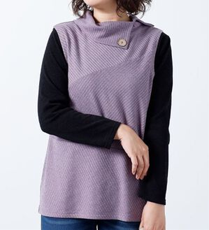 BELLUNA（ベルーナ）の「杢調テレコ素材衿デザインアンサンブル（アンサンブル）」｜ラベンダー／黒