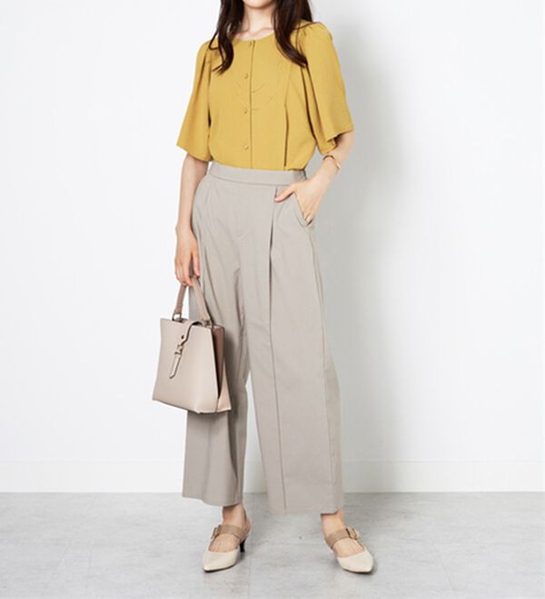 BELLUNA（ベルーナ）の「麻入りストレッチタックワイドパンツ（ワイドパンツ・ガウチョ）」｜詳細画像