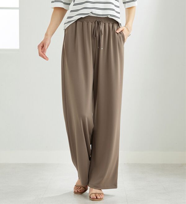 BELLUNA（ベルーナ）の「シャリさら！快適ドロストワイドパンツ（ワイドパンツ・ガウチョ）」｜モカ