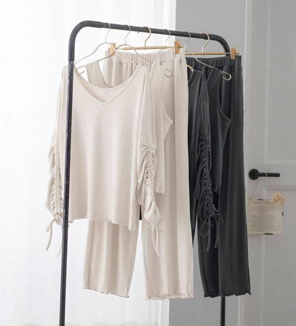 YU'NOW（ユナウ）の「リブルームウエア３点セット（パジャマ・ルームウェア）」｜詳細画像