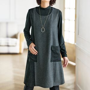 BELLUNA（ベルーナ）の「千鳥柄異素材切替ジャンパードレスアンサンブル（チュニック）」｜詳細画像