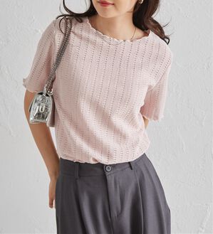 RANAN（ラナン）の「透かし柄メロー配色Ｔシャツ（カットソー）」｜ピンク