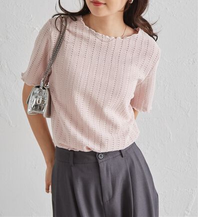 RANAN（ラナン）の「透かし柄メロー配色Ｔシャツ（カットソー）」