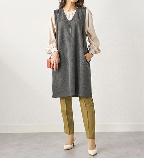 BELLUNA（ベルーナ）の「ボーダージャカード素材ジャンパースカート（ジャンパースカート）」｜詳細画像