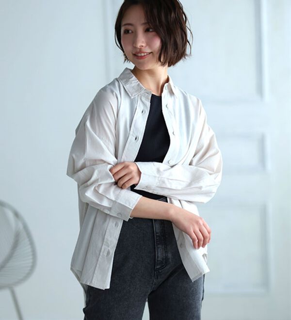 A HAPPY MARILYN（アハッピーマリリン）の「【Ｌ～６Ｌ】綿１００％ゆったりシルエットシャツ【風通るクラシック】（シャツ）」｜詳細画像
