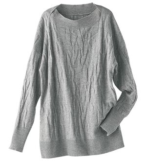 BELLUNA（ベルーナ）の「ドルマンデザイン幾何柄ニットチュニック（ニット・セーター）」｜杢グレー