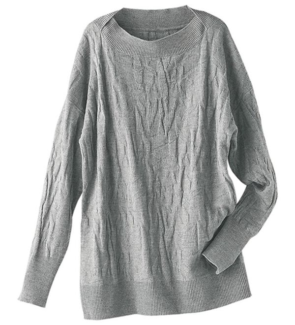 BELLUNA（ベルーナ）の「ドルマンデザイン幾何柄ニットチュニック（ニット・セーター）」｜杢グレー