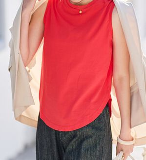 RANAN（ラナン）の「ひんやり！＜BC＞綿100％タンクトップ【選べる着丈】（カットソー）」｜オレンジレッド