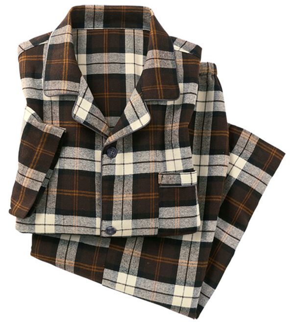 「綿１００％ふんわり起毛パジャマ（メンズルームウェア）」｜ブラウンチェック