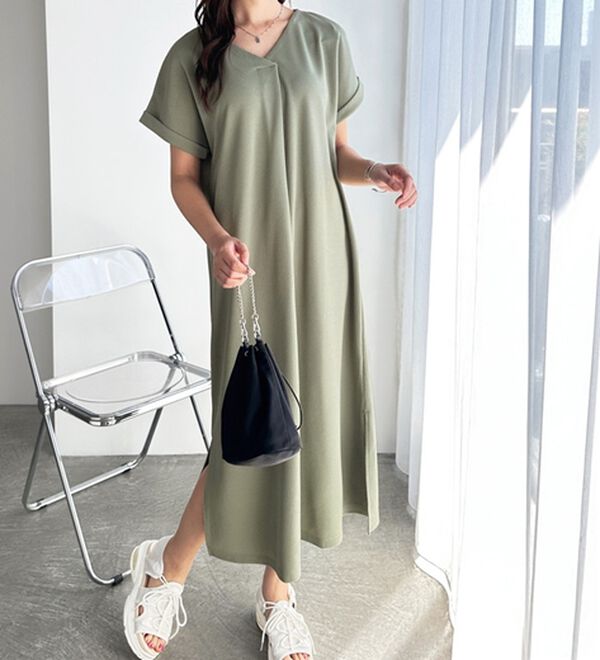 GeeRA（ジーラ）の「ひんやり快適！ジャカードスキッパーワンピ（カットソーワンピース）」｜詳細画像