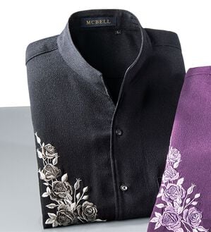 「二越ちりめんスタンドシャツ（メンズシャツ）」｜黒