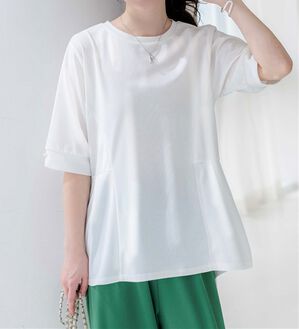 BELLUNA（ベルーナ）の「【体型カバー】袖パール付AラインTブラウス（ブラウス）」｜オフ白