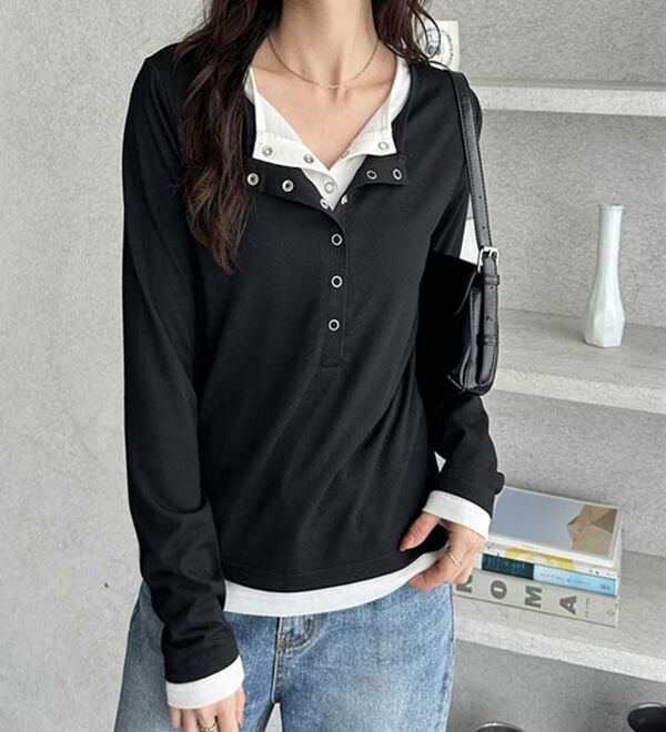 GeeRA（ジーラ）の「レイヤード風ヘンリーネックカットソー（カットソー）」｜詳細画像