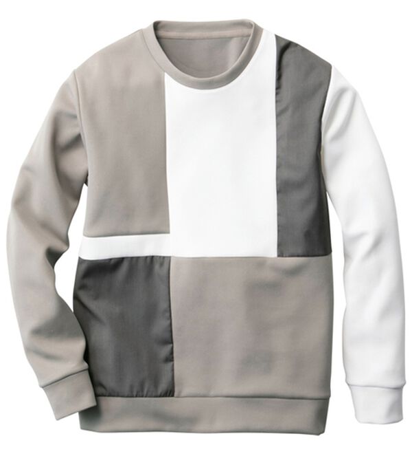 「パネル切替ミラノリブトレーナー（メンズトレーナー）」｜ベージュ