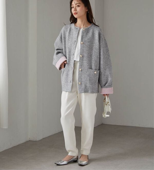 RANAN（ラナン）の「裏配色ゴールド調ボタンニットコーディガン（ニットカーディガン）」｜詳細画像