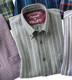 「＜バイロフト（Ｒ）＞カシミヤタッチネルシャツ（メンズシャツ）」｜グリーンストライプ