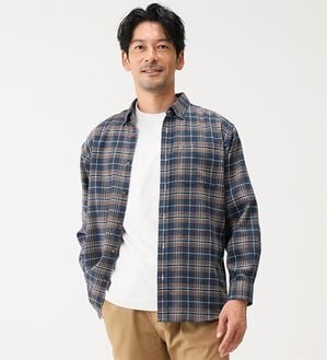 「シンプル＆プラス　フランネルチェックシャツ（メンズシャツ）」｜ブルーチェック(通常)