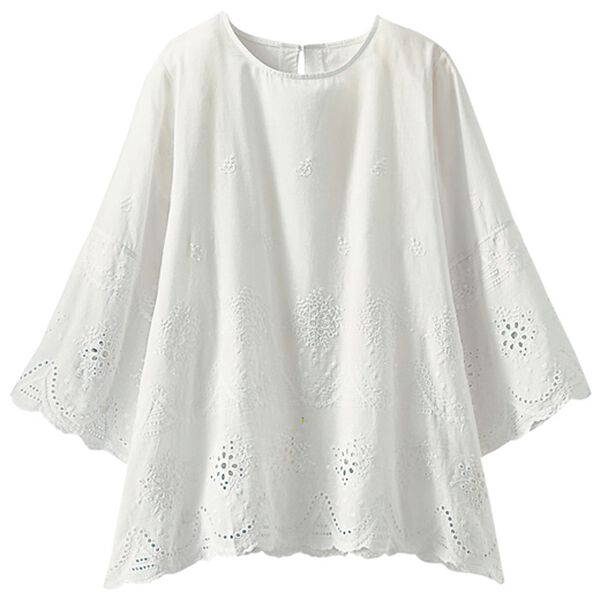 BELLUNA（ベルーナ）の「気になる夏の二の腕隠し！綿１００％刺しゅうブラウス（ブラウス）」｜詳細画像