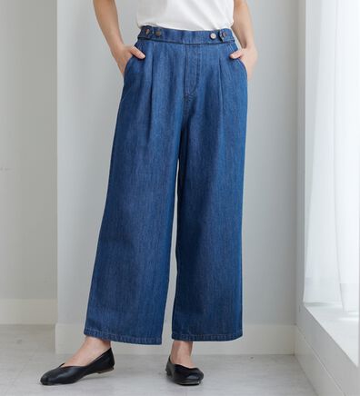 BELLUNA（ベルーナ）の「やわらかデニム素材ボタン使いワイドパンツ（ワイドパンツ・ガウチョ）」