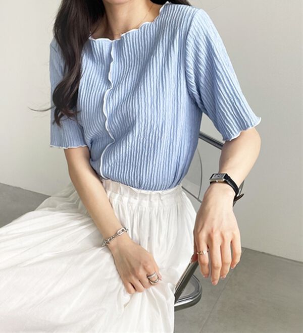 GeeRA（ジーラ）の「前後２ＷＡＹ配色メロー５分袖カットソー（カットソー）」｜詳細画像