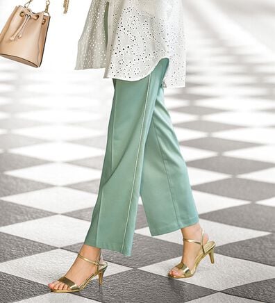 BELLUNA（ベルーナ）の「とろみ素材パイピング使いラインパンツ（ワイドパンツ・ガウチョ）」