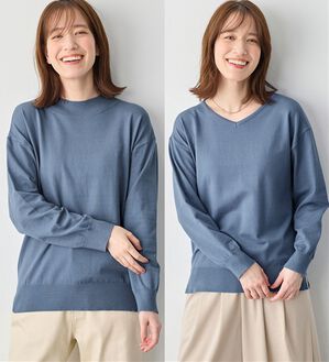 Viola e Viola（ヴィオラ エ ヴィオラ）の「＜選べる衿＞もちもち　ゆるシンプルニット（ニット・セーター）」｜スモーキーブルー