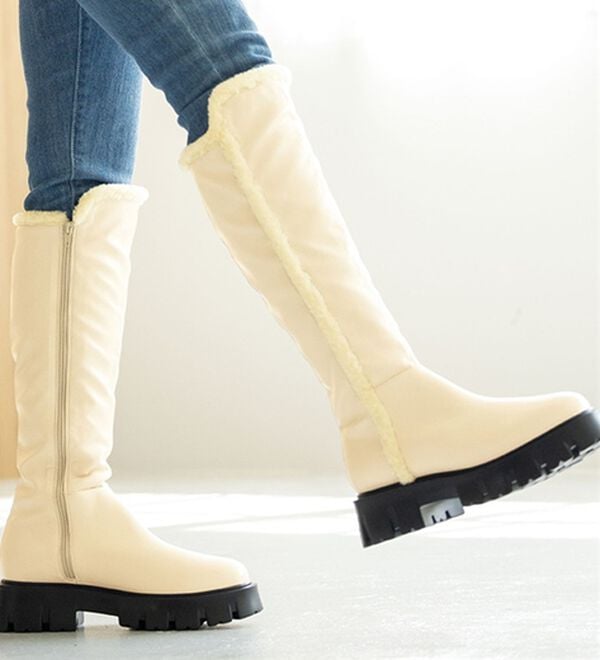 RANAN（ラナン）の「ボアデザインロングブーツ（ブーツ）」｜アイボリー