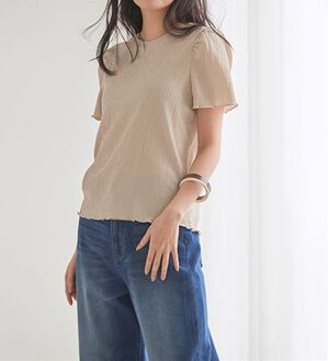 RANAN（ラナン）の「ギンガムチェック楊柳Ｔブラウス（カットソー）」｜ベージュギンガム