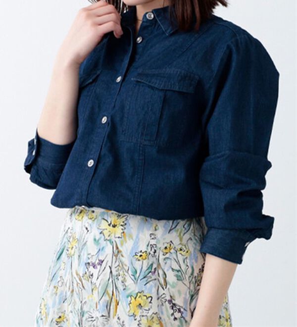 BELLUNA（ベルーナ）の「ポケットデザインデニムシャツチュニック（チュニック）」｜インディゴ