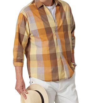 「＜コムルヴァン・オム＞リラックスリゾートシャツ（メンズシャツ）」｜オレンジ