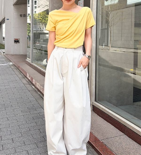 RANAN（ラナン）の「【ひんやり/UV対策】上品ドレープリブTシャツ（カットソー）」｜詳細画像