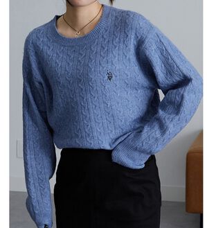RANAN（ラナン）の「＜U.S.POLO ASSN.ユーエスポロアッスン＞ ワンポイントケーブルニット（ニット・セーター）」｜ブルー